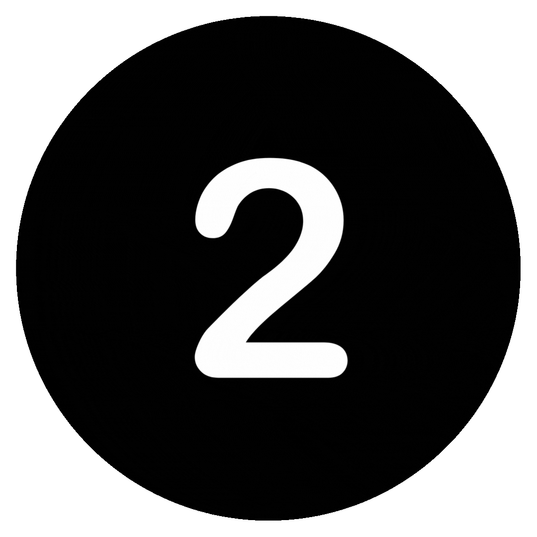 Black circular countdown timer graphic showing the number “2” in the center against a black background.