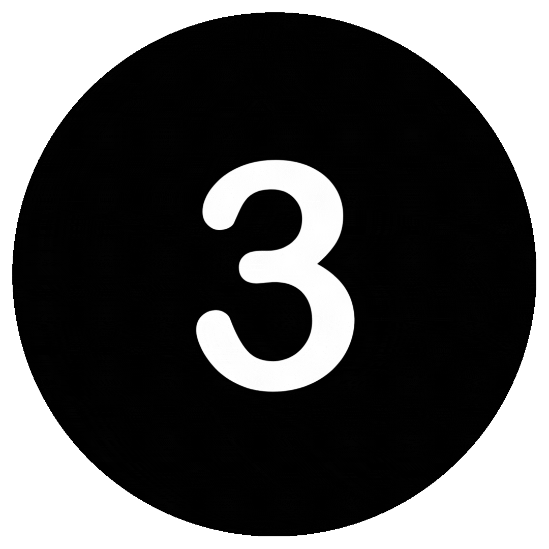 Black circular countdown timer graphic showing the number “3”in the center against a black background.
